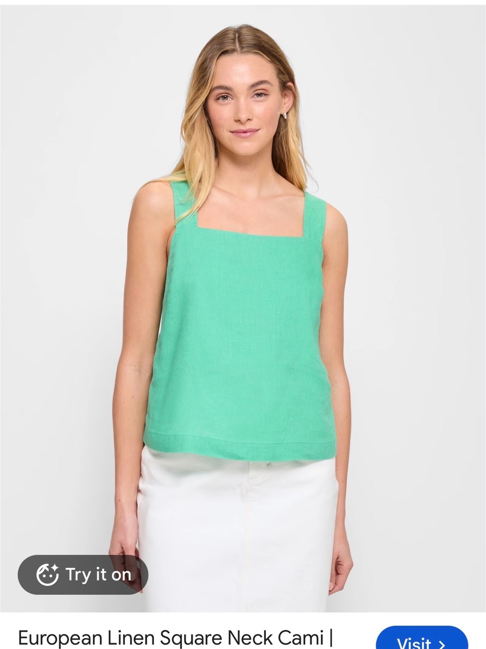 European Linen Square Neck Cami - Mint Green